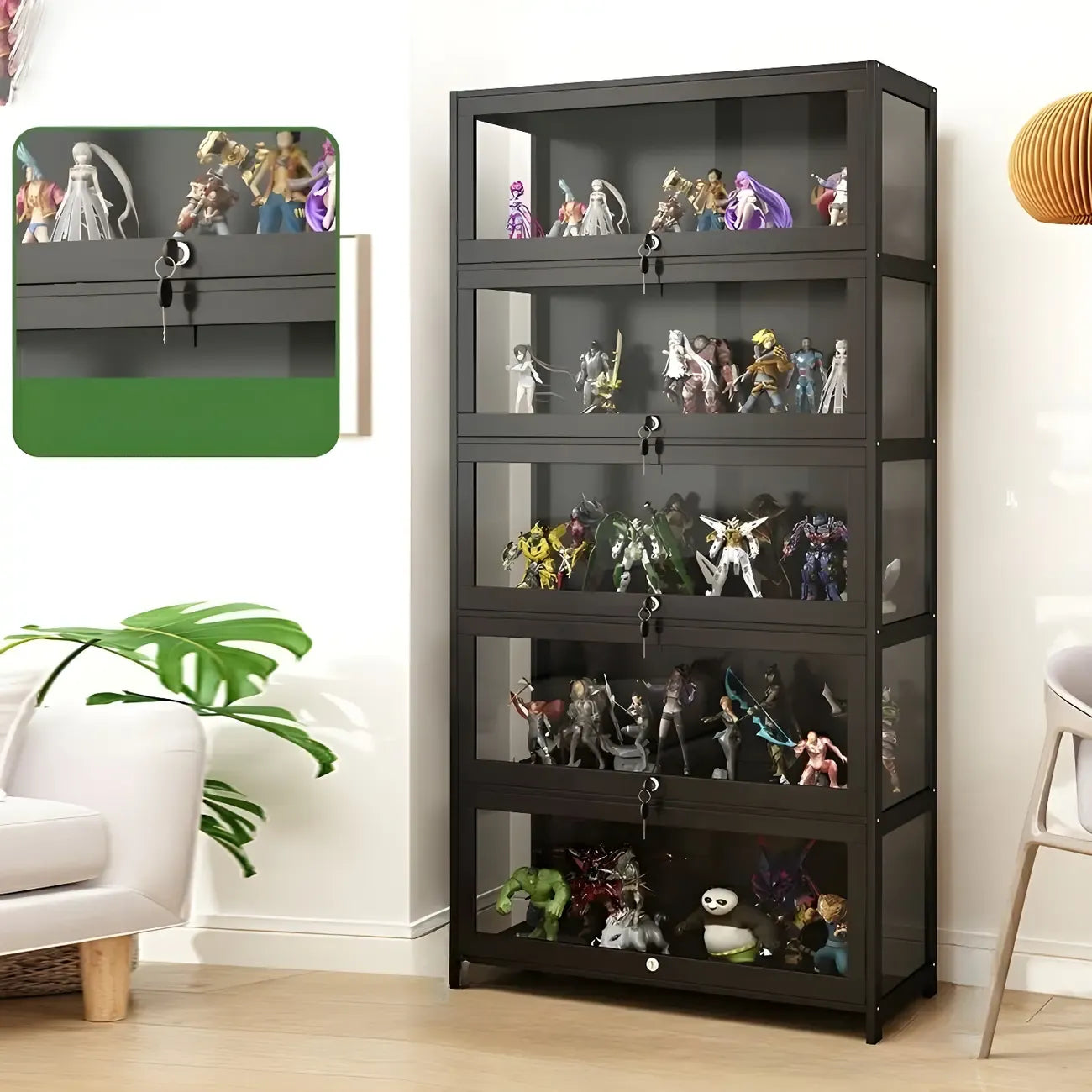 Contemporary Acrylic Wood Shelf Display Cabinet Black