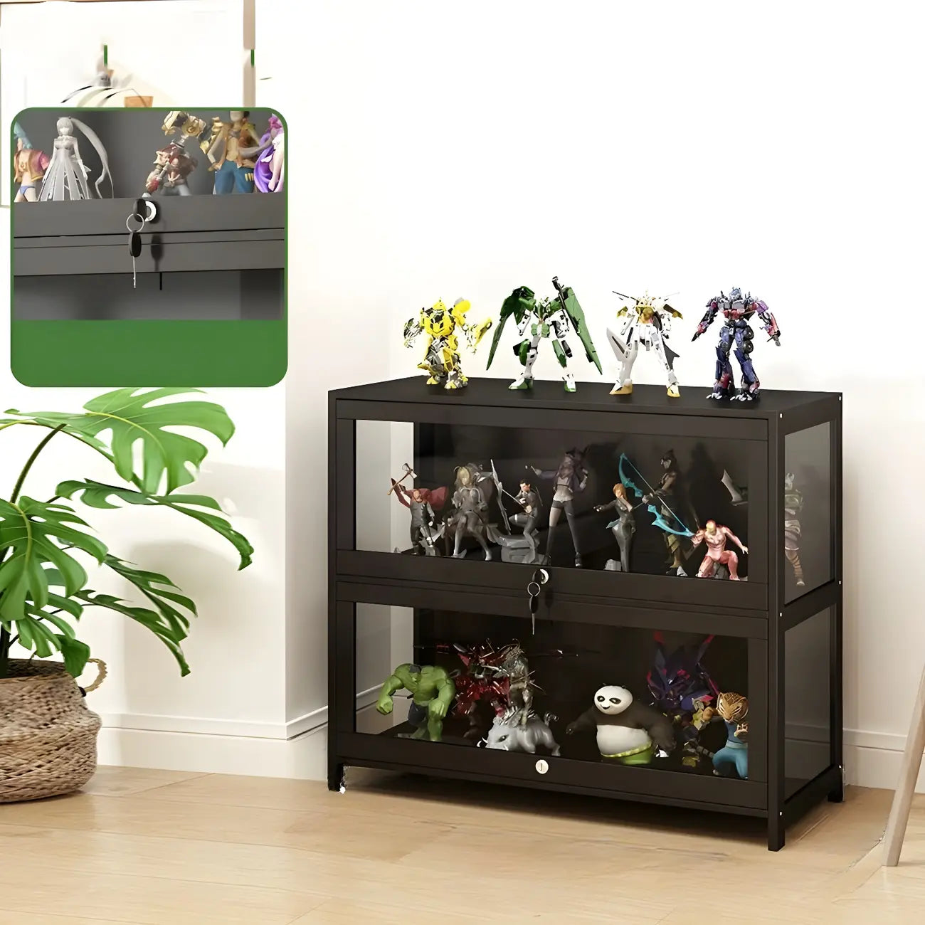 Contemporary Acrylic Wood Shelf Display Cabinet Black