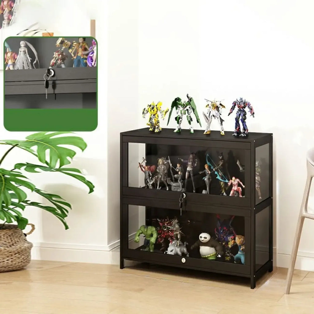 Contemporary Acrylic Wood Shelf Display Cabinet Black