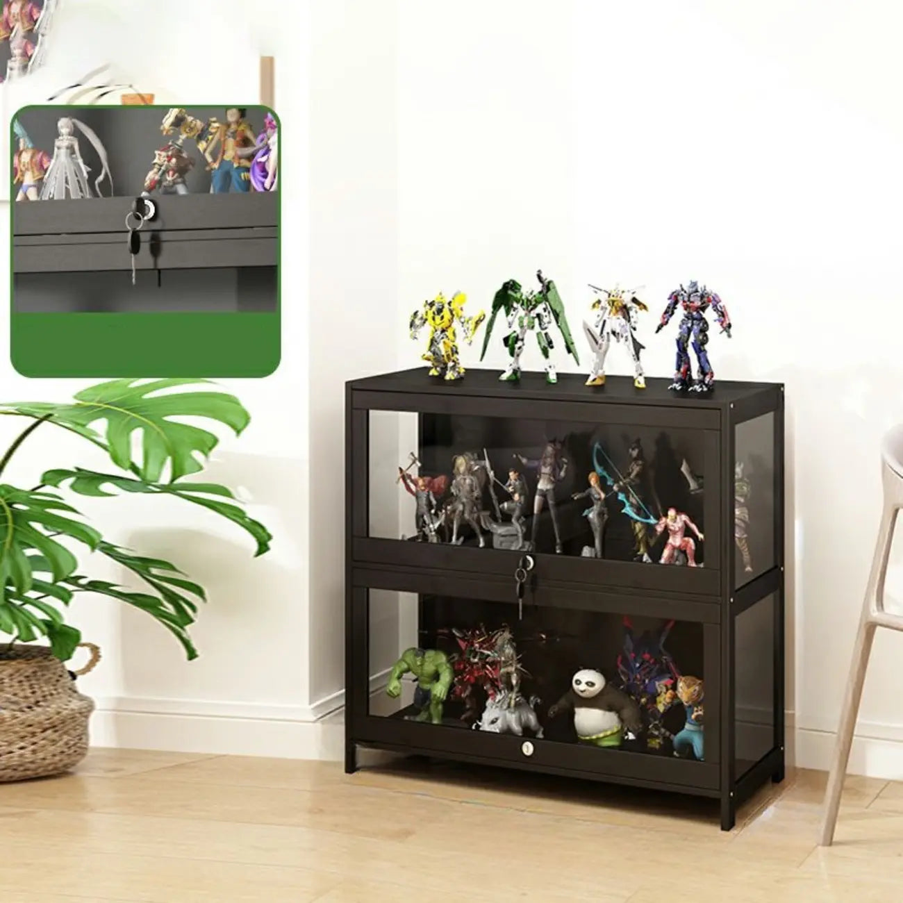 Contemporary Acrylic Wood Shelf Display Cabinet Black