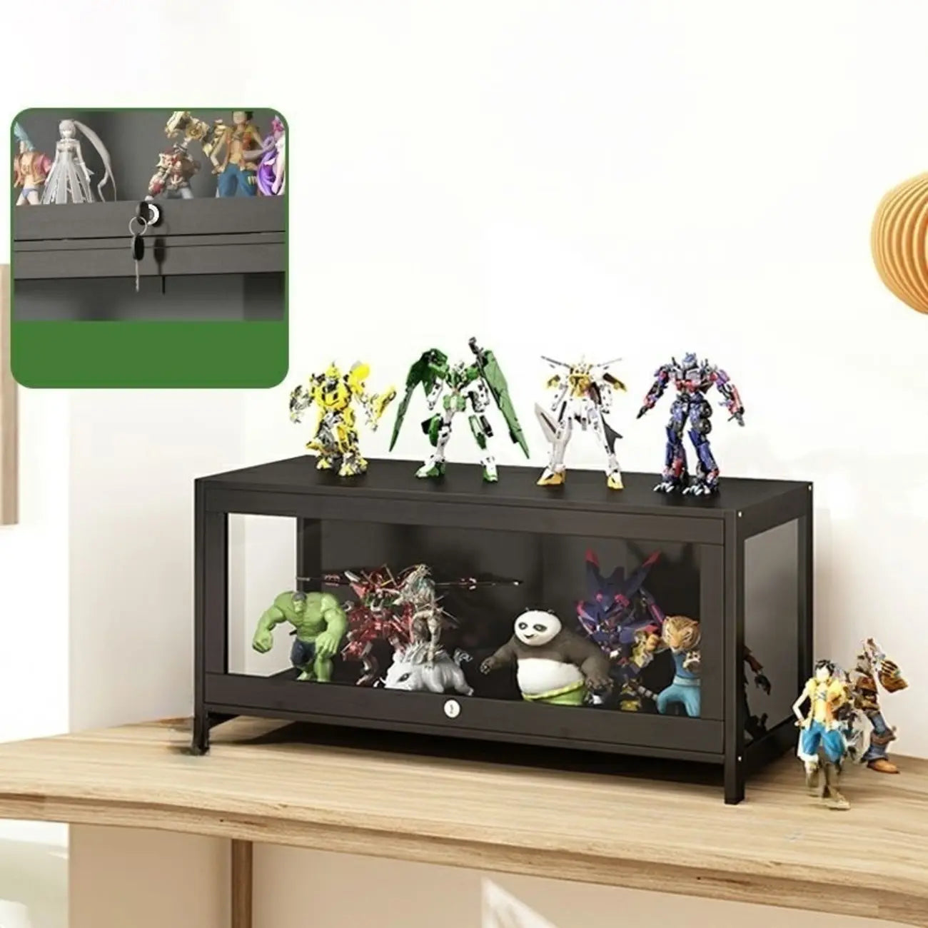 Contemporary Acrylic Wood Shelf Display Cabinet Black