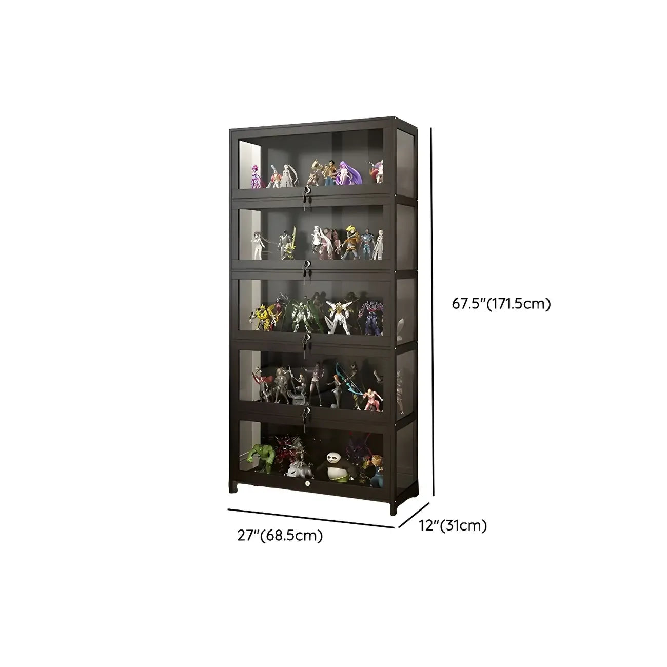 Contemporary Acrylic Wood Shelf Display Cabinet Black