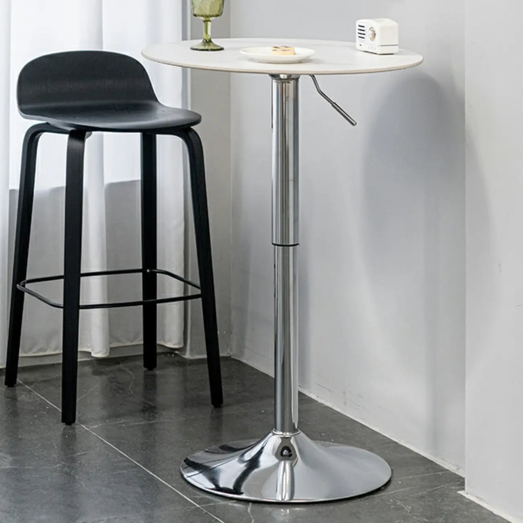 Modern White Stone Metal Pedestal Round Adjustable Bar Tables