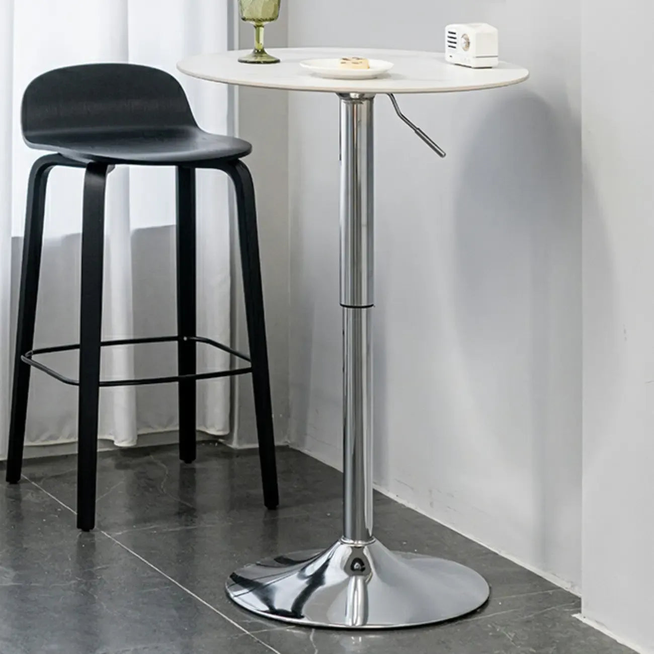 Modern White Stone Metal Pedestal Round Adjustable Bar Tables