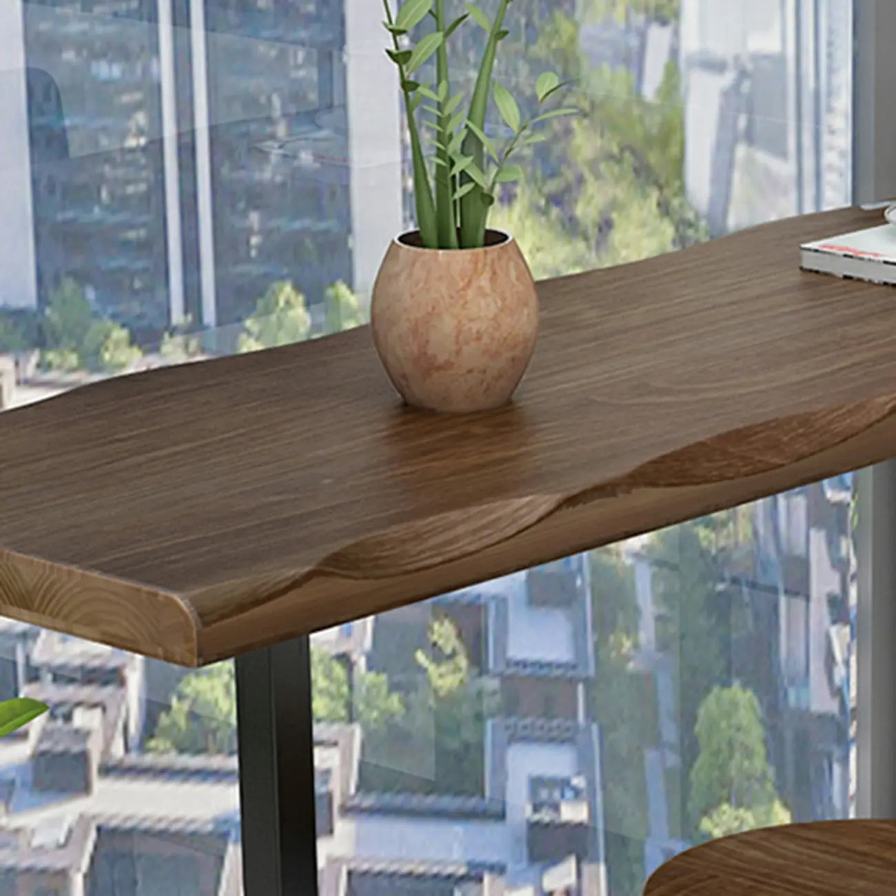 Modern Brown Pine Wood Top Iron Sled Bar Table