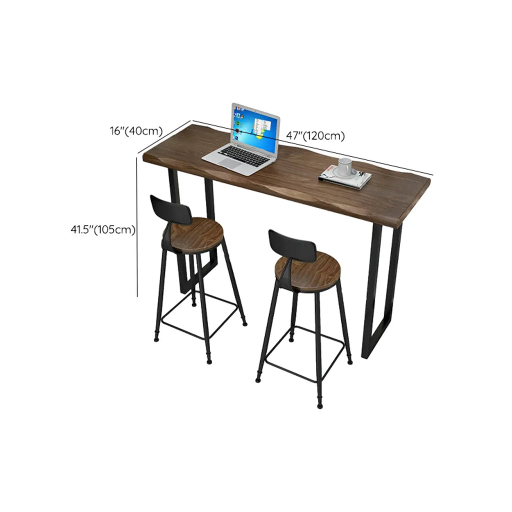 Modern Brown Pine Wood Top Iron Sled Bar Table