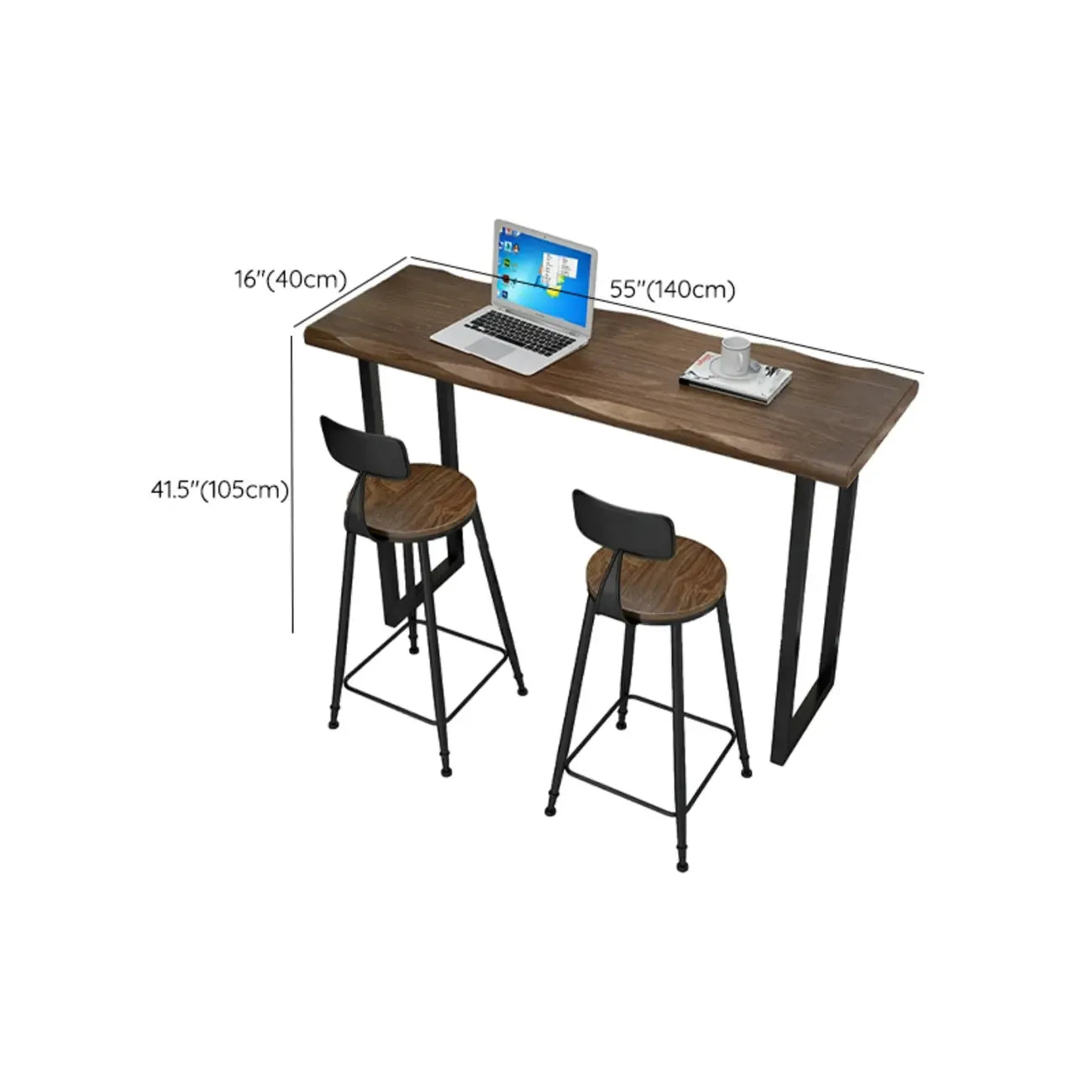 Modern Brown Pine Wood Top Iron Sled Bar Table