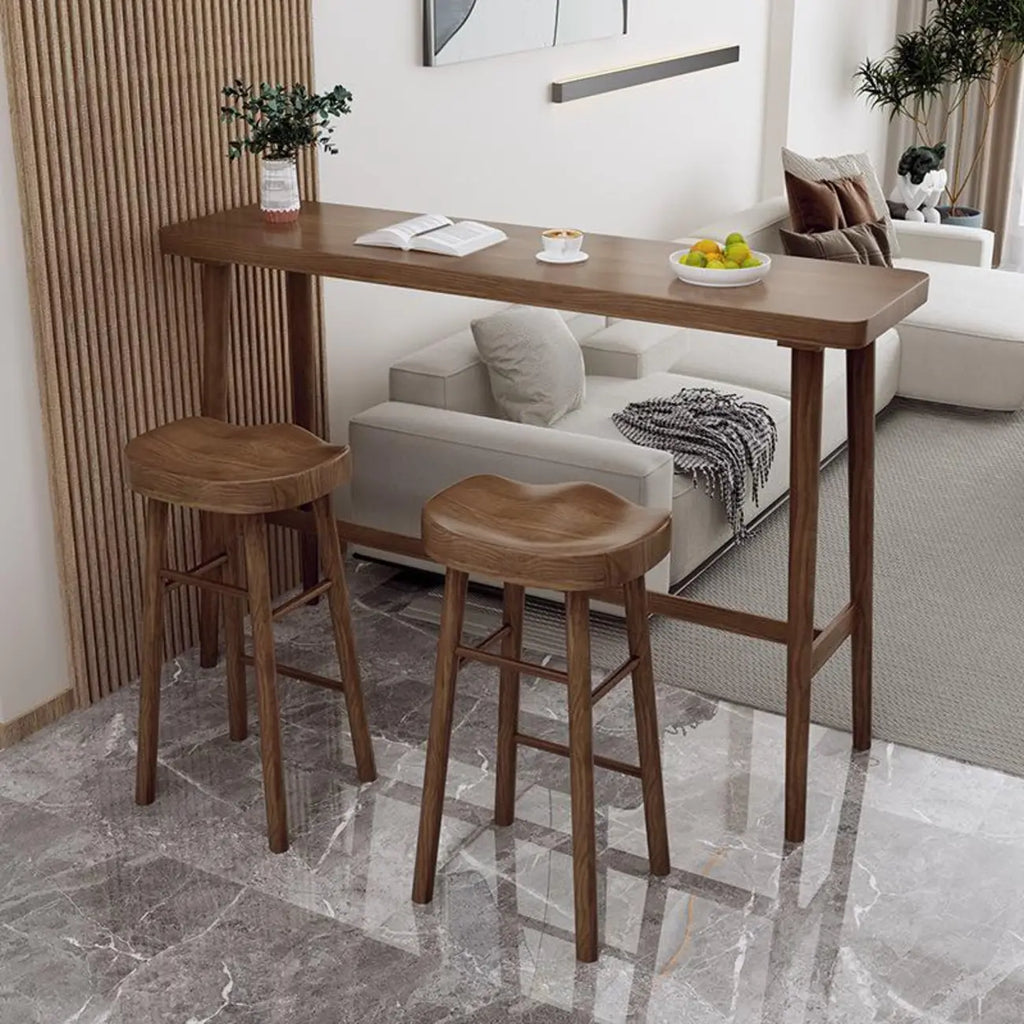 Rustic Brown Pine Trestle Bar Tables for Living Room