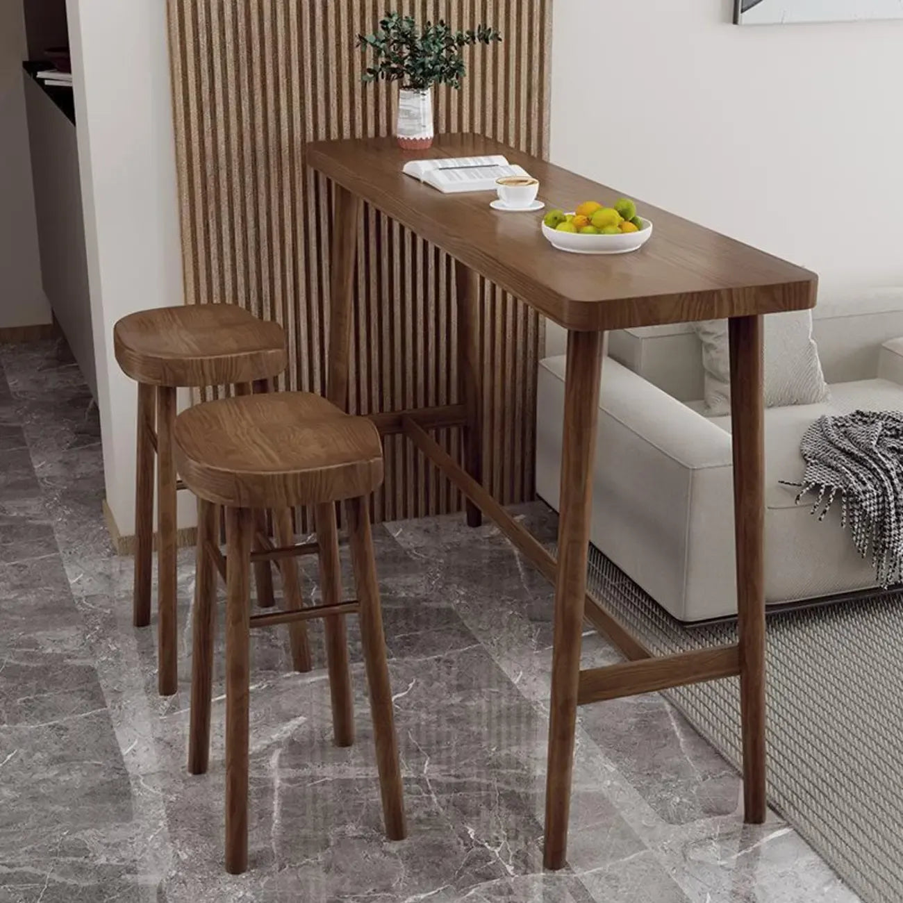 Rustic Brown Pine Trestle Bar Tables for Living Room