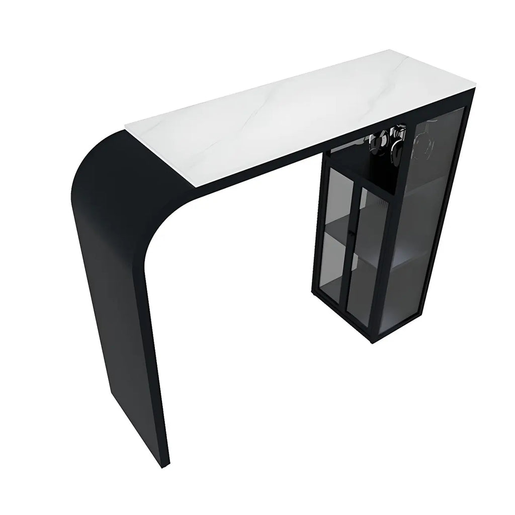 Modern White Stone Top Metal Bar Table with Storage
