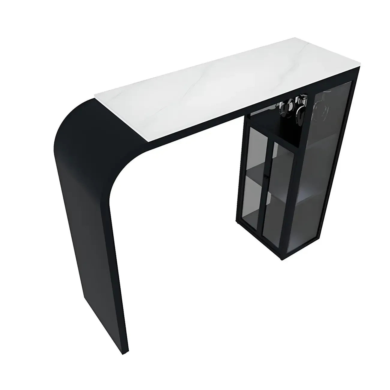 Modern White Stone Top Metal Bar Table with Storage