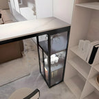 Modern White Stone Top Metal Bar Table with Storage