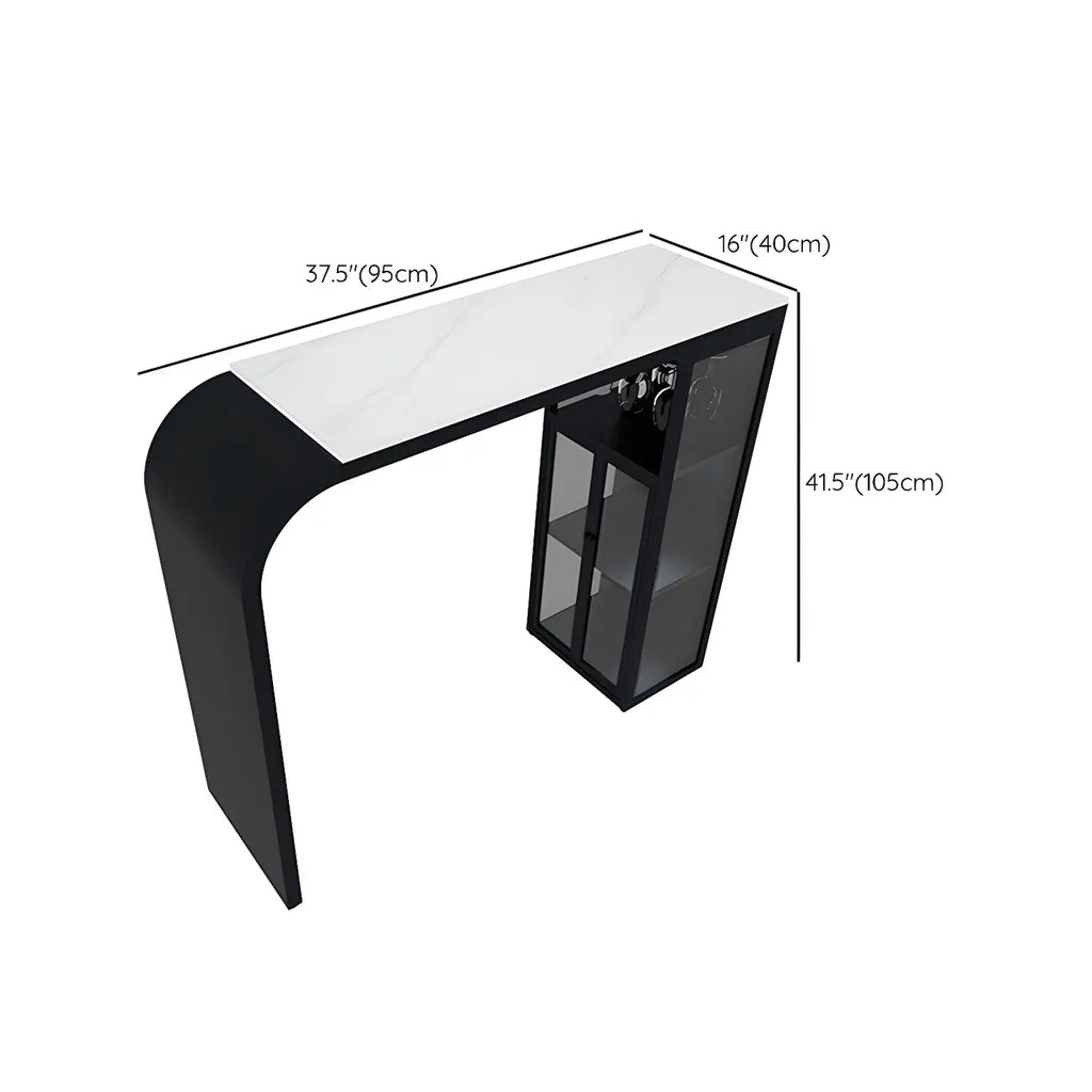 Modern White Stone Top Metal Bar Table with Storage