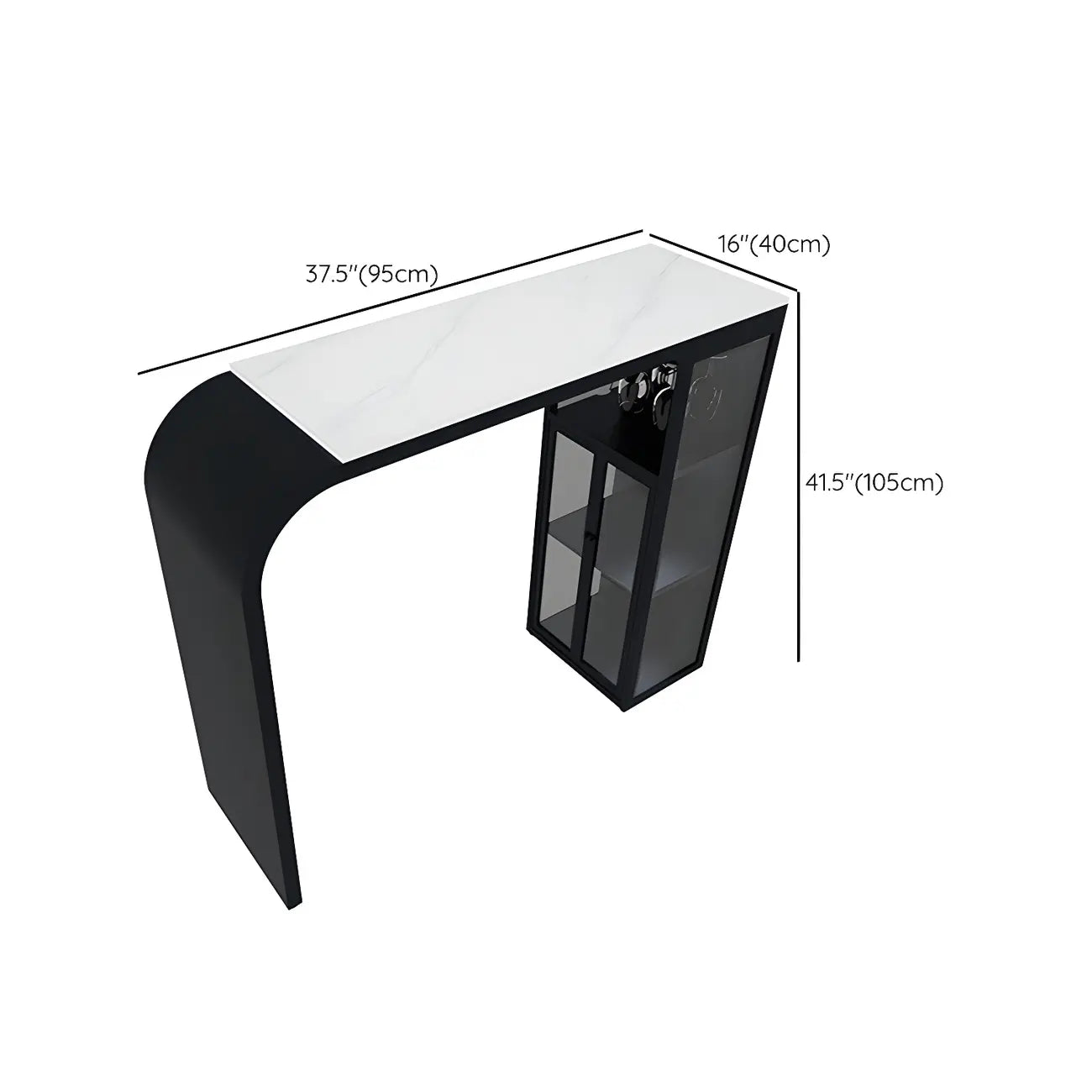 Modern White Stone Top Metal Bar Table with Storage