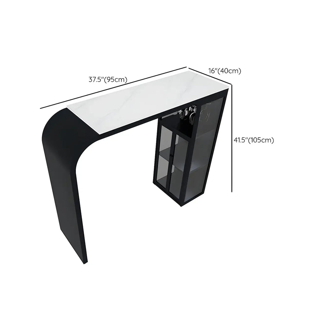 Modern White Stone Top Metal Bar Table with Storage