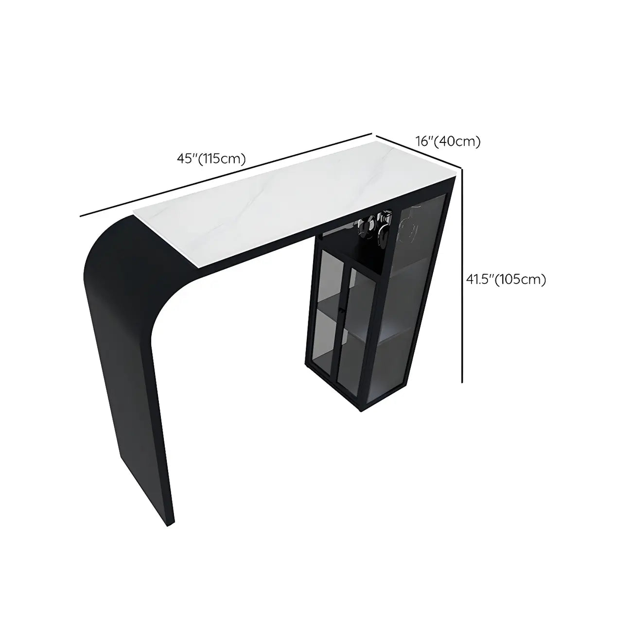 Modern White Stone Top Metal Bar Table with Storage