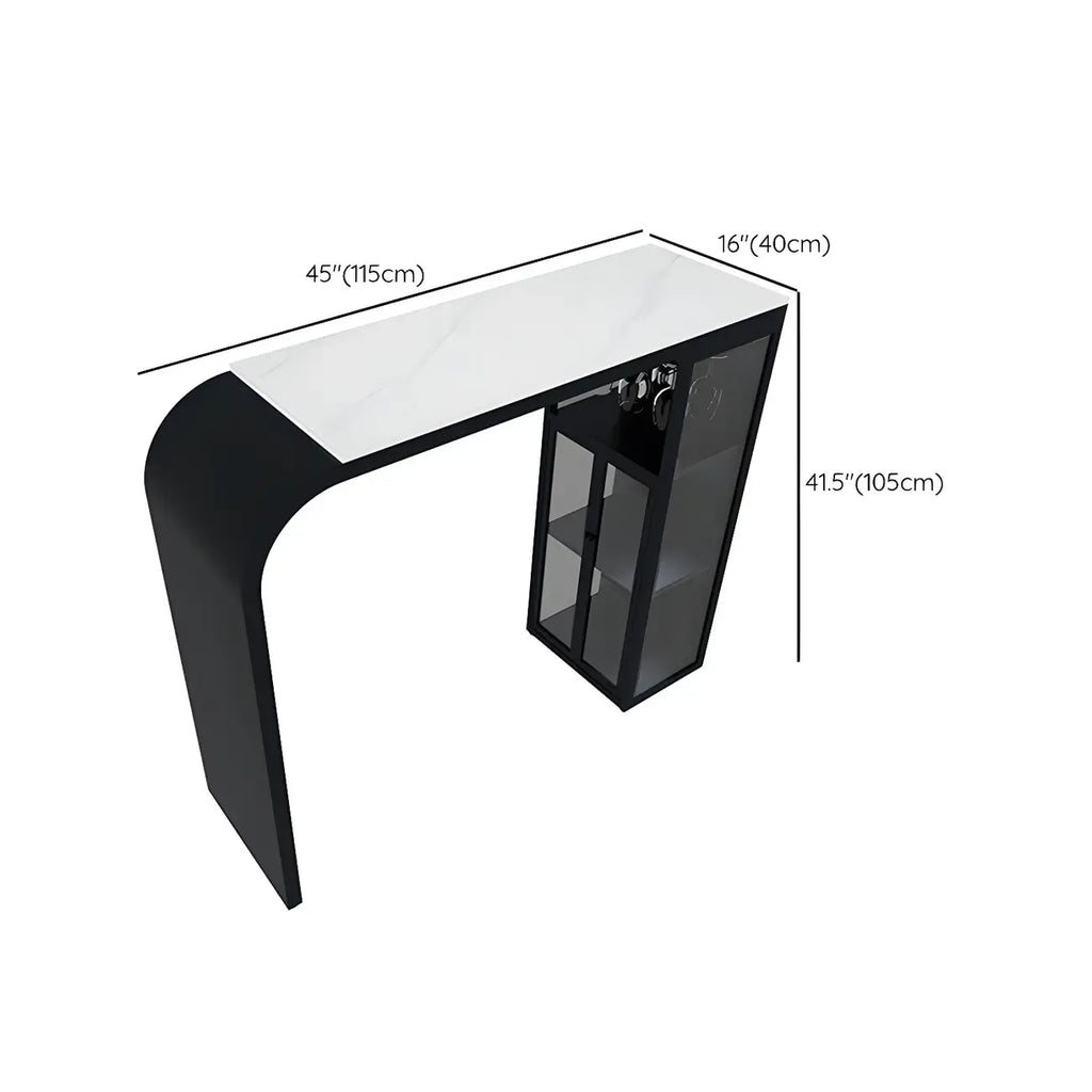 Modern White Stone Top Metal Bar Table with Storage