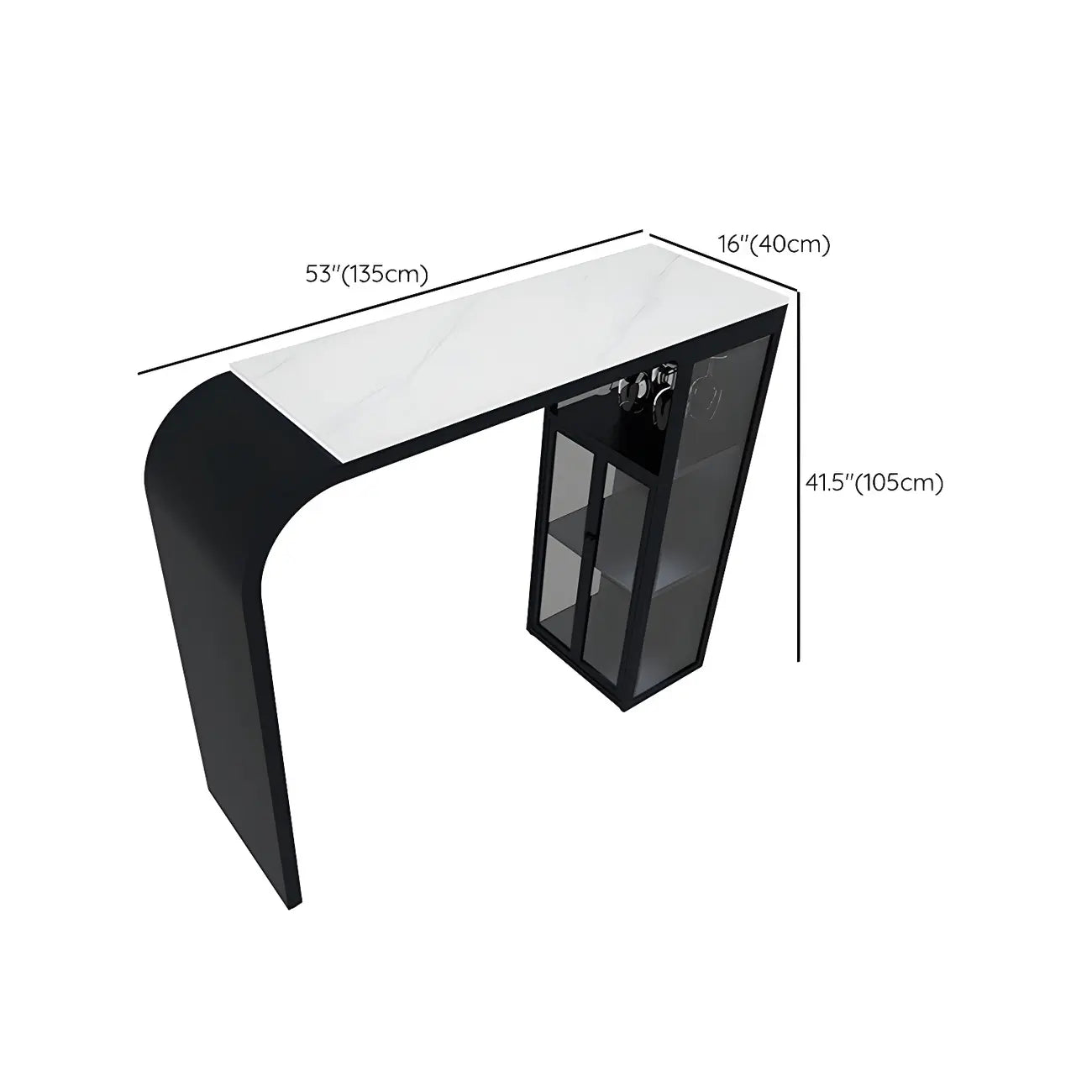 Modern White Stone Top Metal Bar Table with Storage