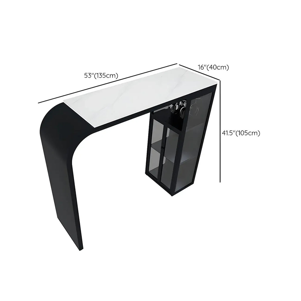 Modern White Stone Top Metal Bar Table with Storage