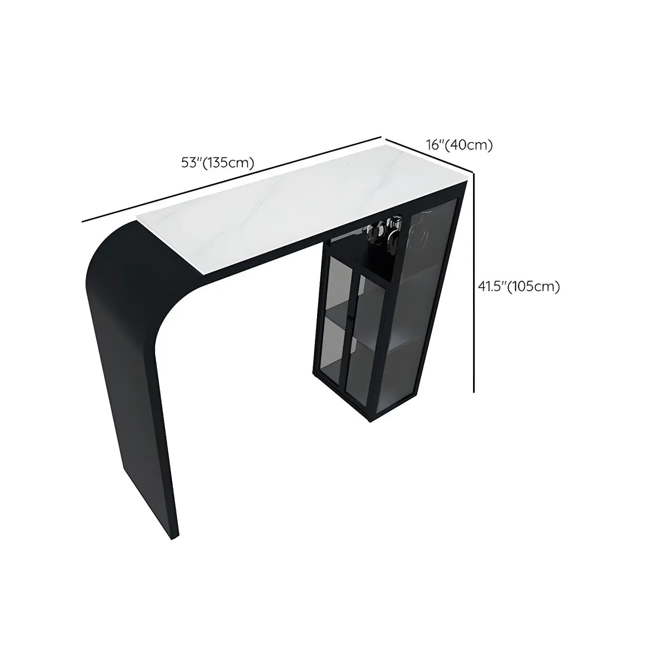 Modern White Stone Top Metal Bar Table with Storage