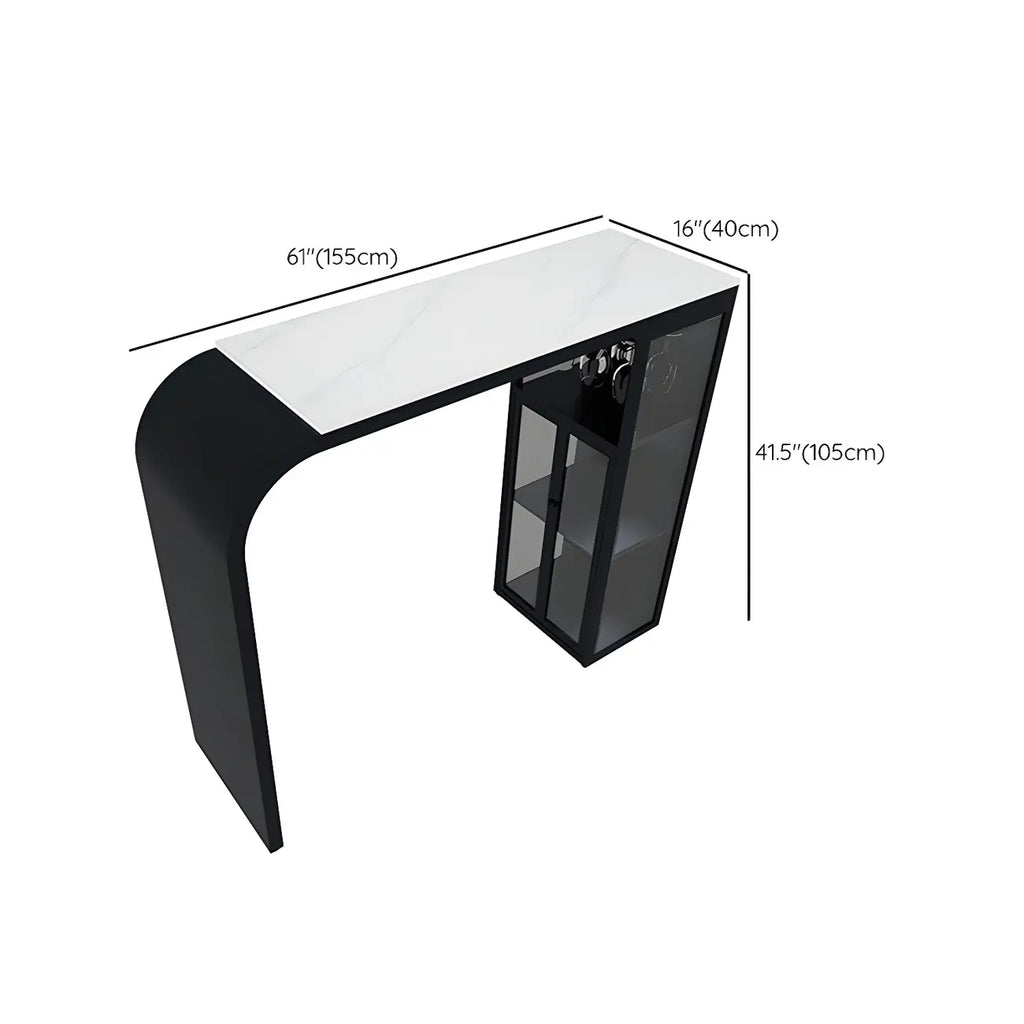 Modern White Stone Top Metal Bar Table with Storage