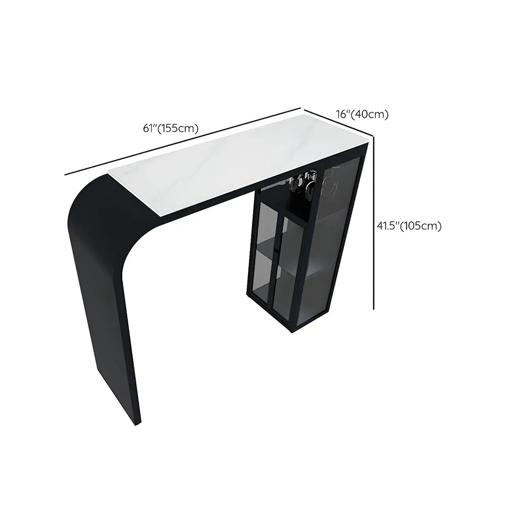 Modern White Stone Top Metal Bar Table with Storage