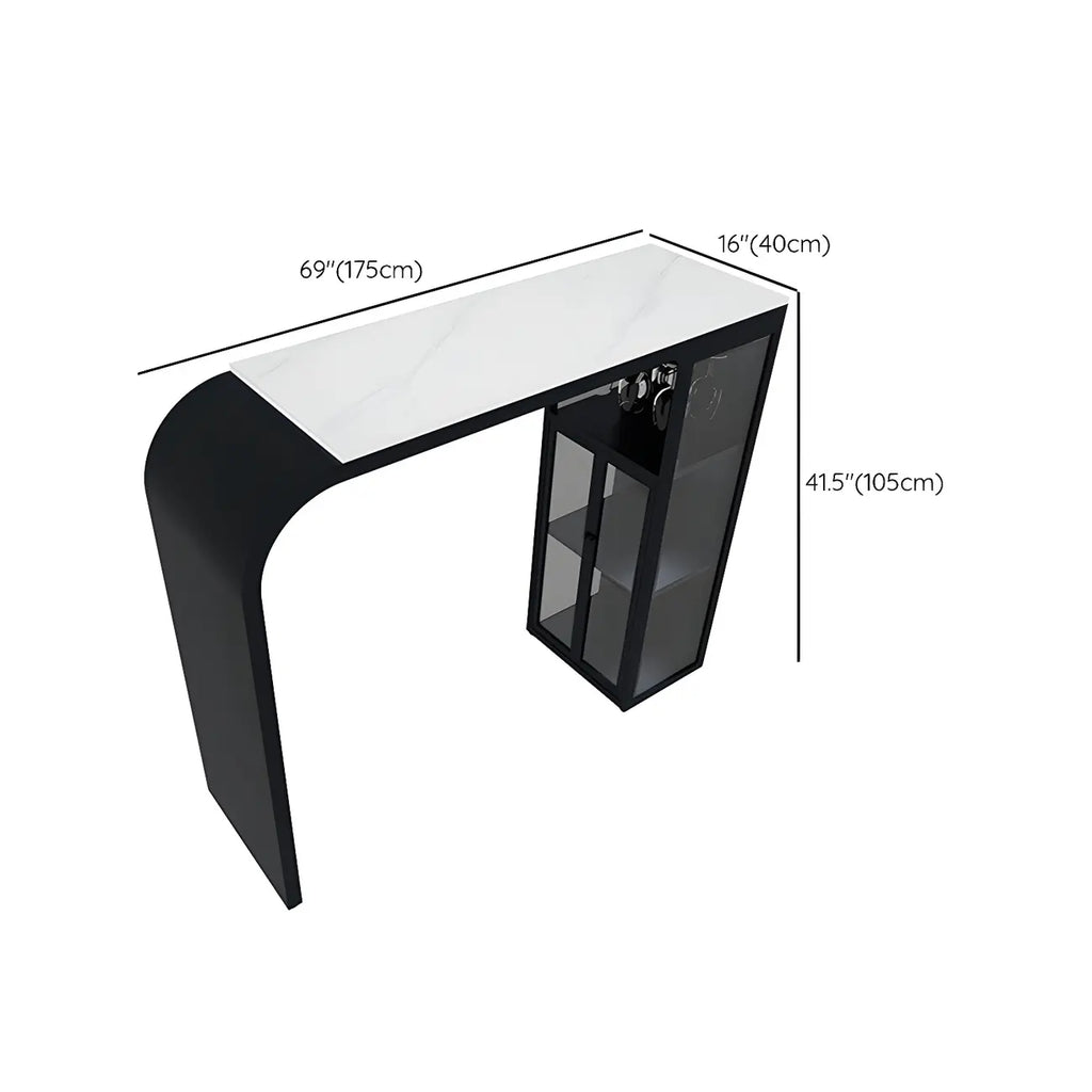 Modern White Stone Top Metal Bar Table with Storage