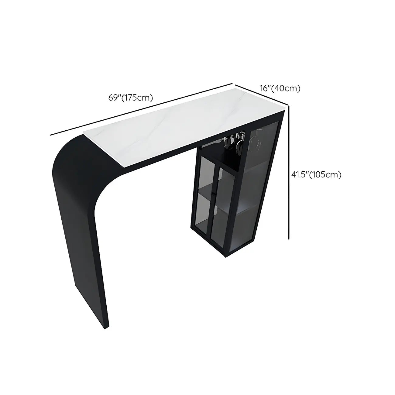 Modern White Stone Top Metal Bar Table with Storage