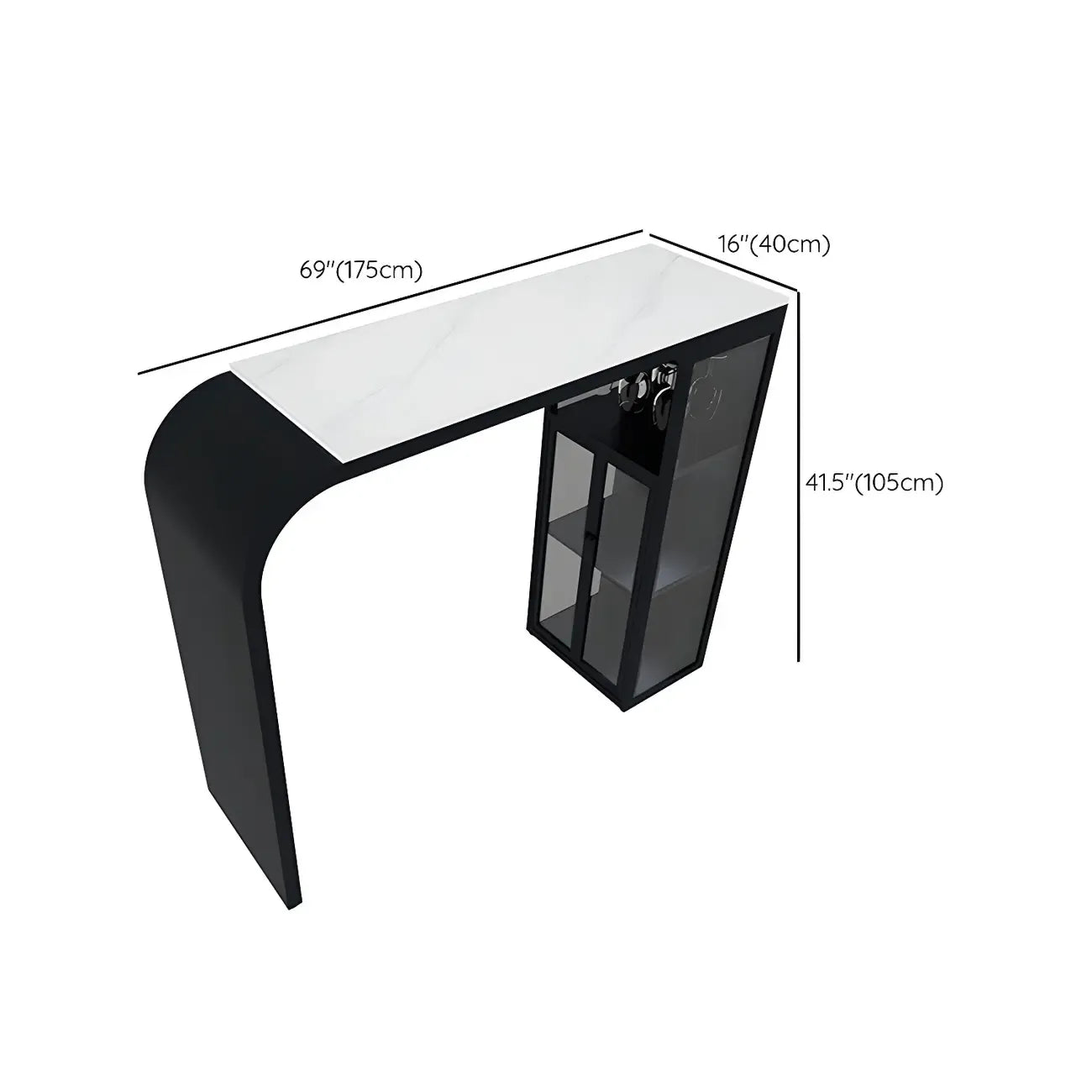 Modern White Stone Top Metal Bar Table with Storage