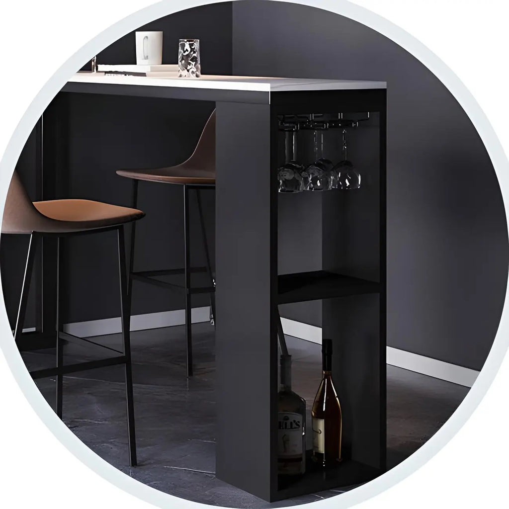 Modern Stone Top Metal Shelves Bar Table with Cup Holder