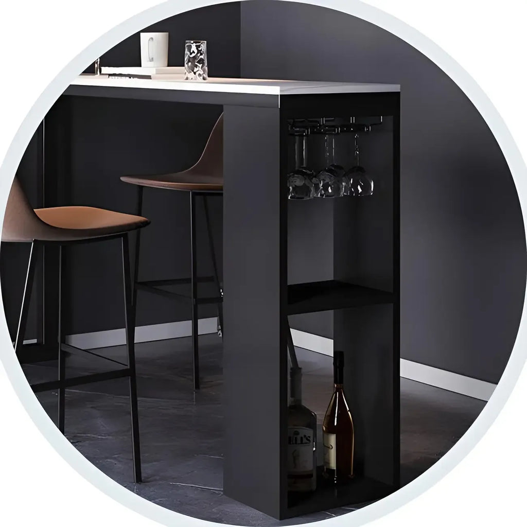 Modern Stone Top Metal Shelves Bar Table with Cup Holder