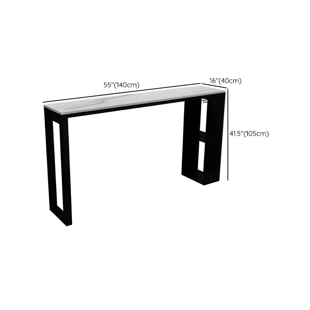 Modern Stone Top Metal Shelves Bar Table with Cup Holder