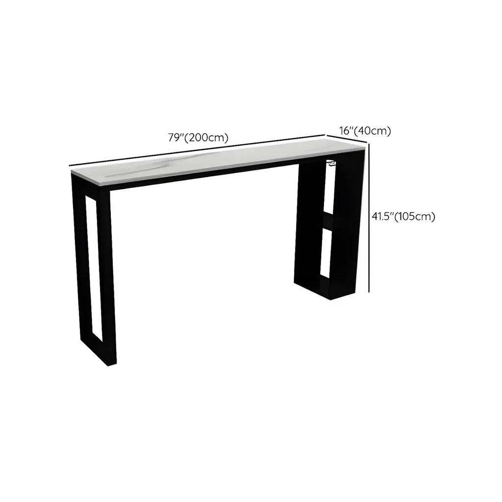 Modern Stone Top Metal Shelves Bar Table with Cup Holder