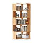 Modern L-Shaped Walnut Wood Open Back Corner Bookcase