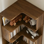 Modern L-Shaped Walnut Wood Open Back Corner Bookcase