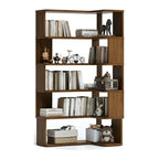 Modern L-Shaped Walnut Wood Open Back Corner Bookcase
