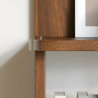 Modern L-Shaped Walnut Wood Open Back Corner Bookcase