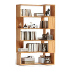 Modern L-Shaped Walnut Wood Open Back Corner Bookcase