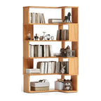 Modern L-Shaped Walnut Wood Open Back Corner Bookcase