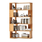 Modern L-Shaped Walnut Wood Open Back Corner Bookcase