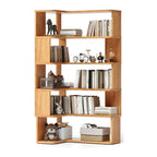 Modern L-Shaped Walnut Wood Open Back Corner Bookcase