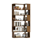 Modern L-Shaped Walnut Wood Open Back Corner Bookcase