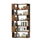 Modern L-Shaped Walnut Wood Open Back Corner Bookcase