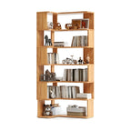 Modern L-Shaped Walnut Wood Open Back Corner Bookcase