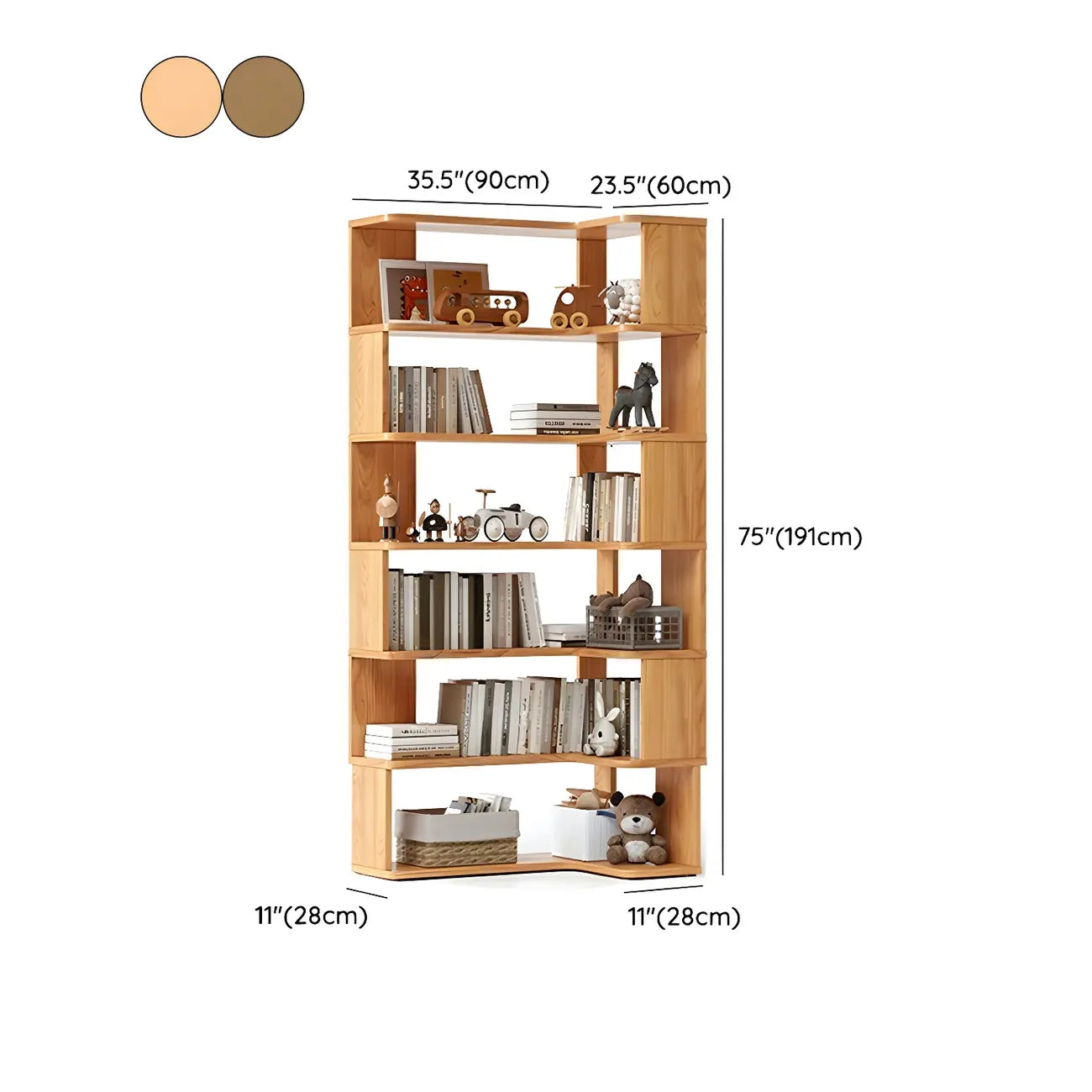 Modern L-Shaped Walnut Wood Open Back Corner Bookcase