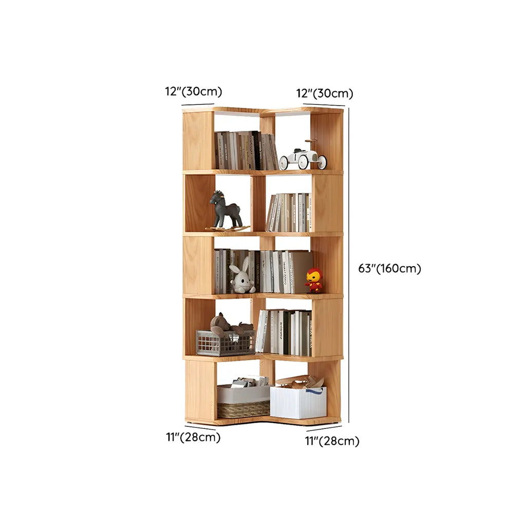 Modern L-Shaped Walnut Wood Open Back Corner Bookcase