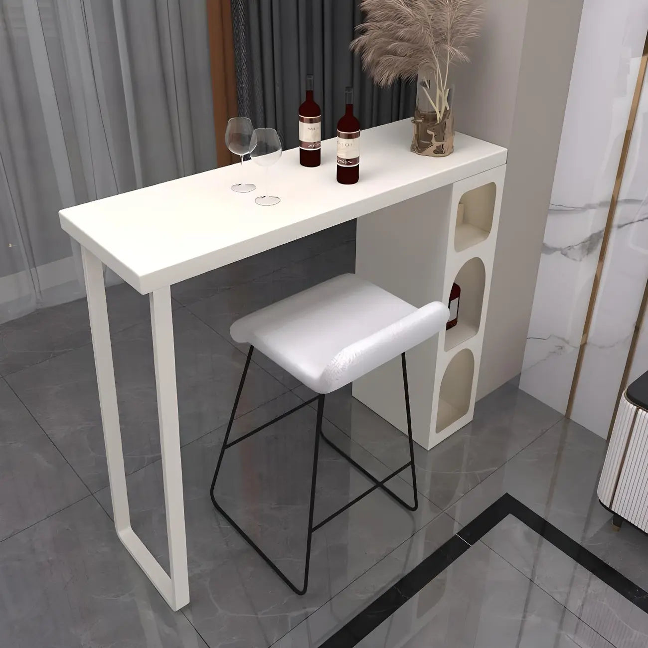Modern White Metal Wood Three Storage Bar Tables
