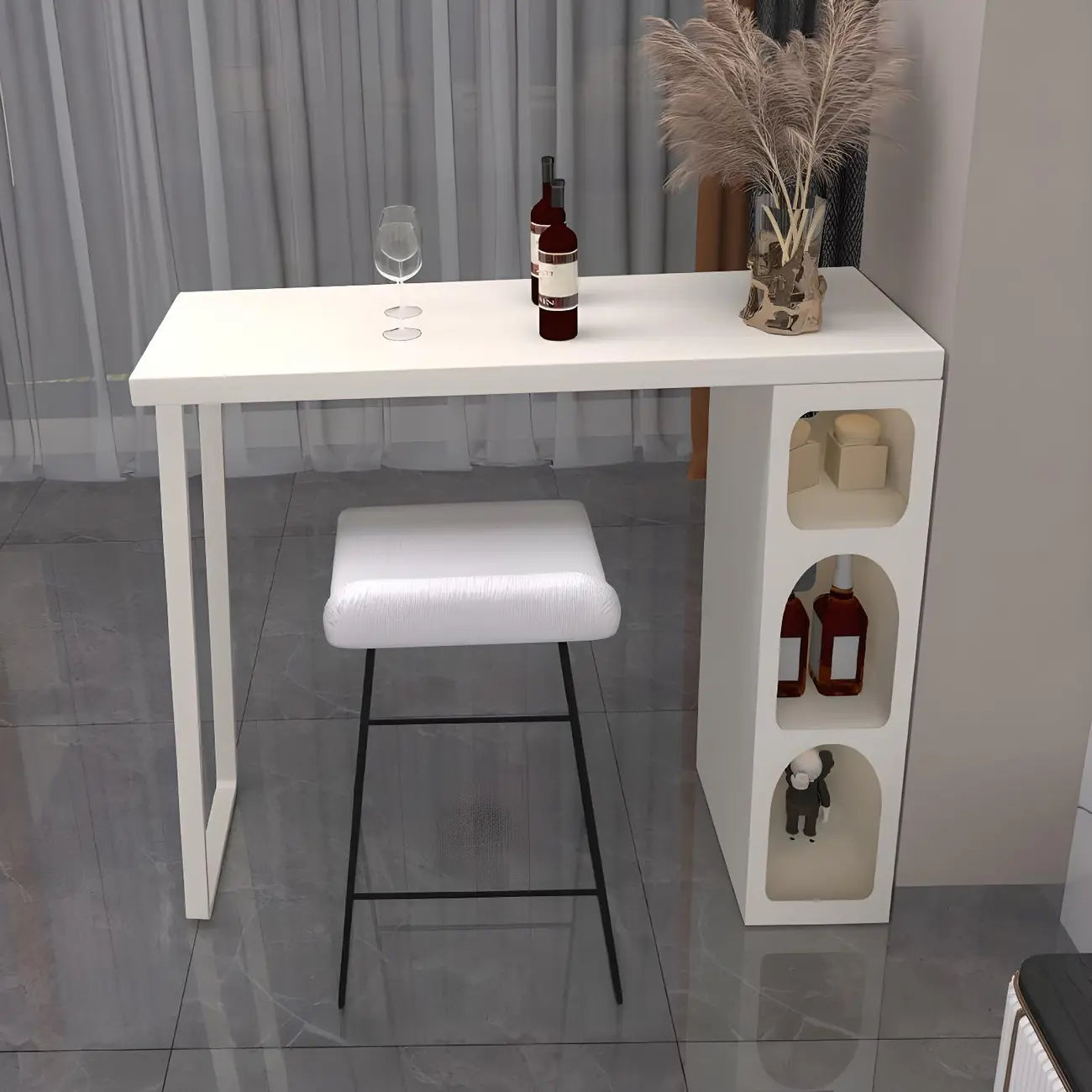 Modern White Metal Wood Three Storage Bar Tables