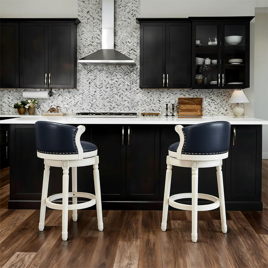 Solid Wood Leather Swivel Counter Stools with Backs
