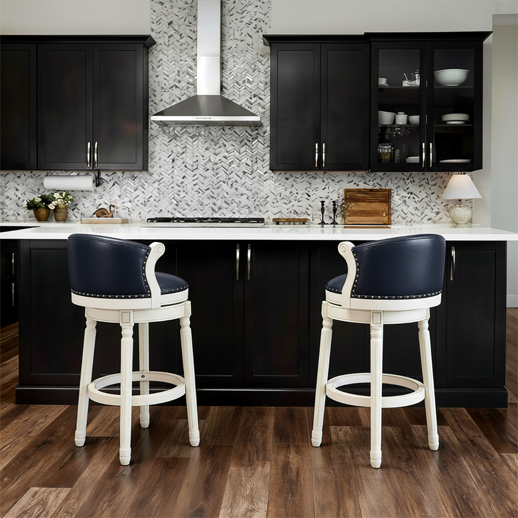 Solid Wood Leather Swivel Counter Stools with Backs